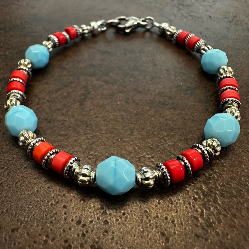 Elegant Blue and Orange Beaded Bracelet